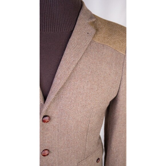 Topman Herringbone Beige Blazer Sport Coat Jacket Size 42R 3-Button Extra Slim - Picture 5 of 15